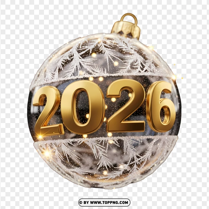 Luxury Gold 2026 Numbers With Glittering Bauble Ornament PNG Transparent Background