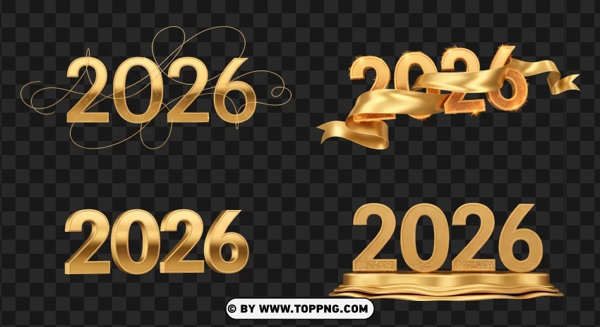 Luxury Gold 2026 Typography Set PNG Transparent Background