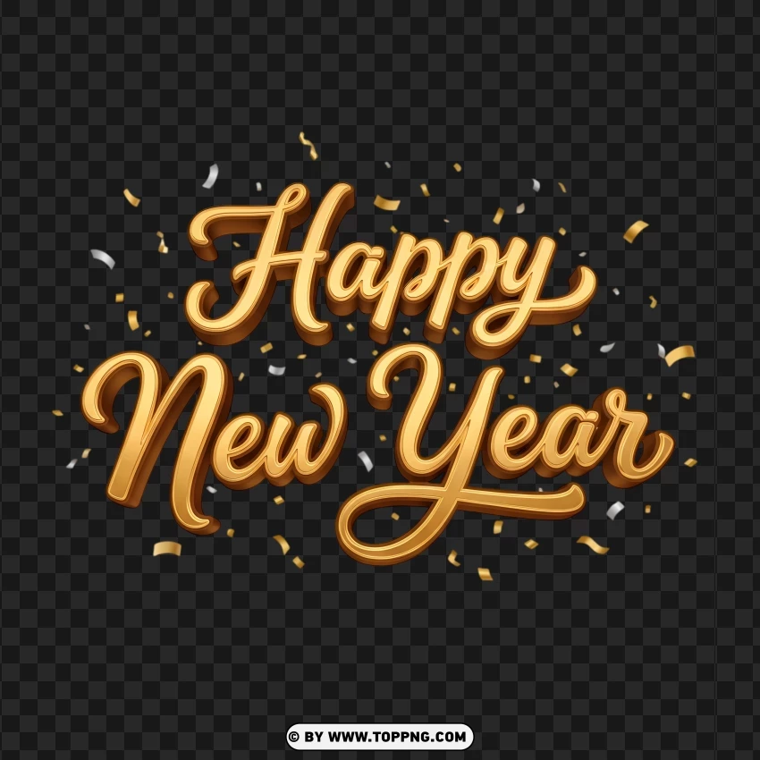 Happy New Year Gold Lettering With Sparkles PNG Transparent Background