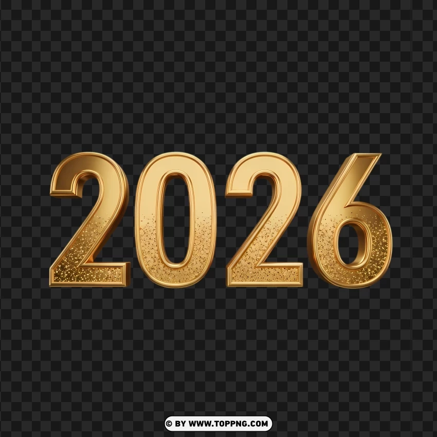 Luxury Golden 2026 Design With Glitter PNG Transparent Background
