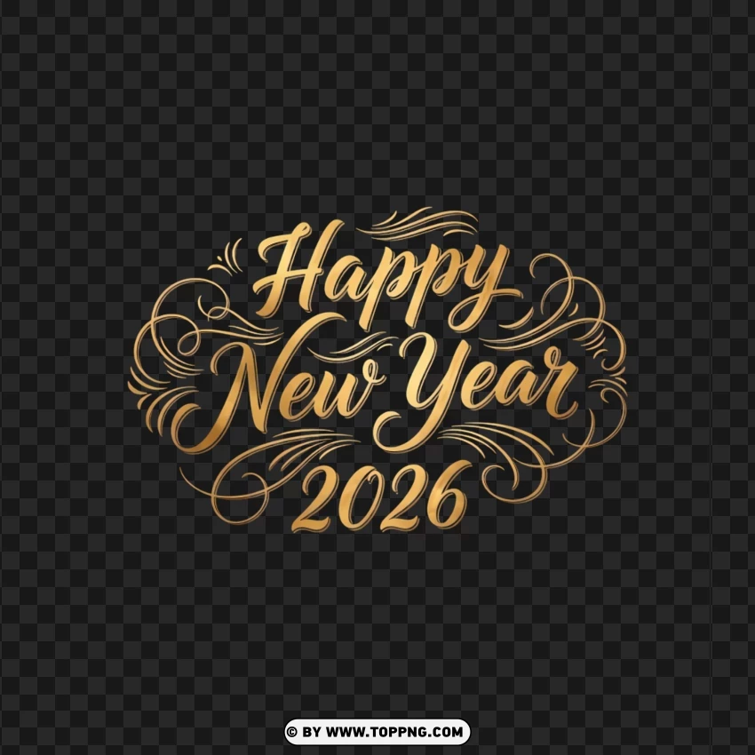 Luxury Happy New Year 2026 Calligraphy Art PNG Transparent Background