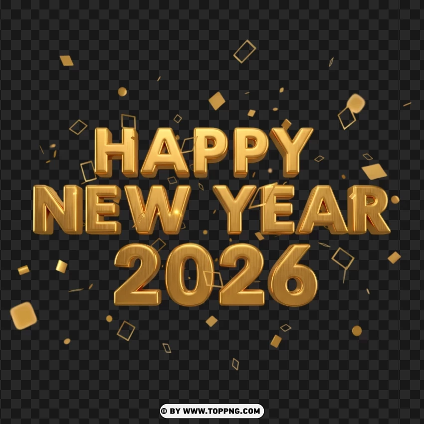 Happy New Year 2026 3d Typography With Confetti PNG Transparent Background