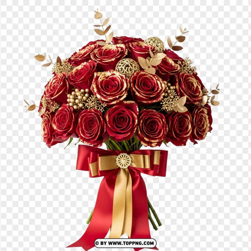 Luxury Red Rose Bouquet With Gold Accents PNG Transparent Background