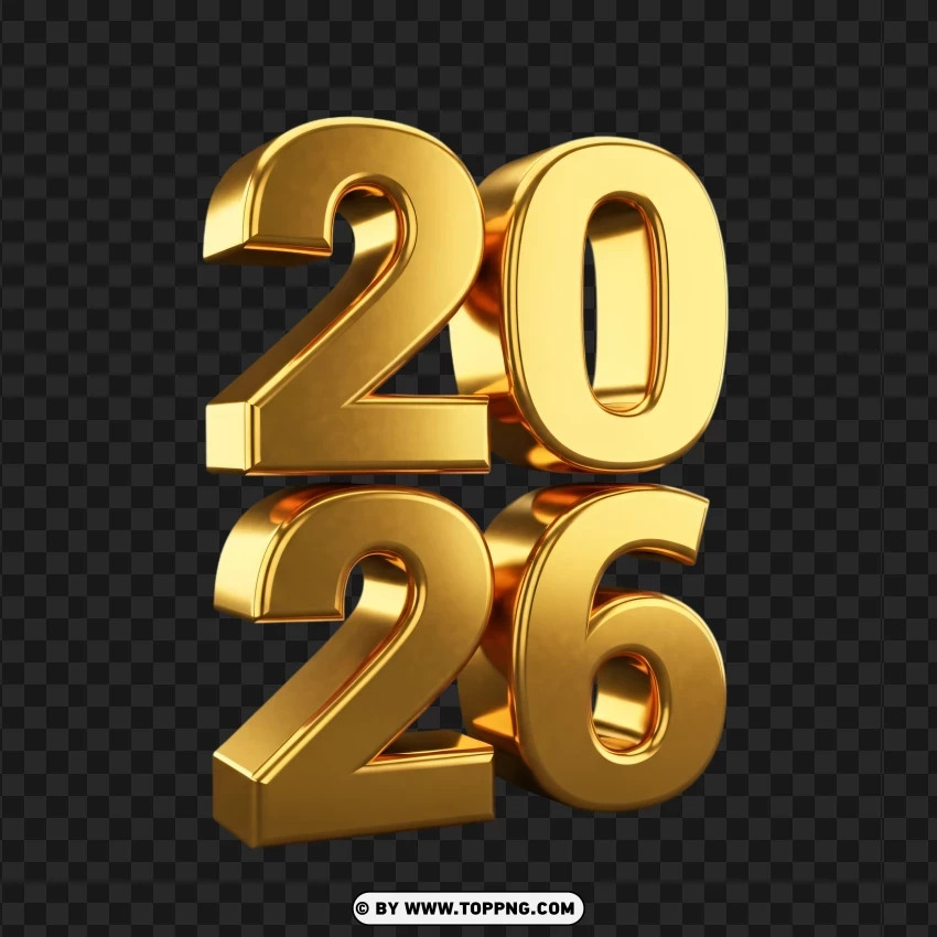 Luxury Shiny Gold 2026 Stacked 3d Typography PNG Transparent Background