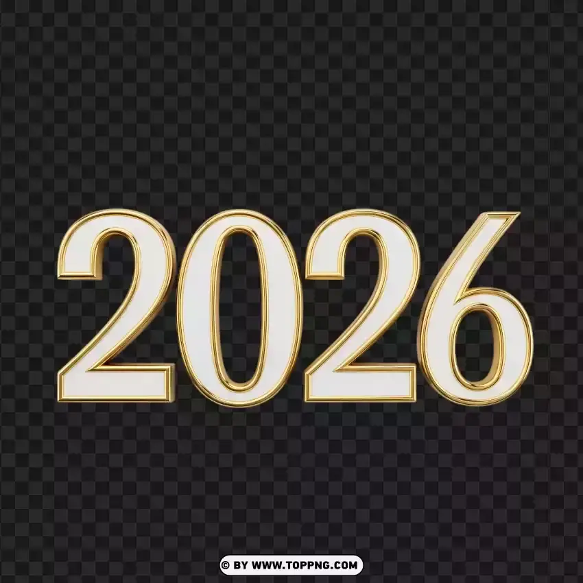 Luxury White And Gold 2026 Number Design PNG Transparent Background