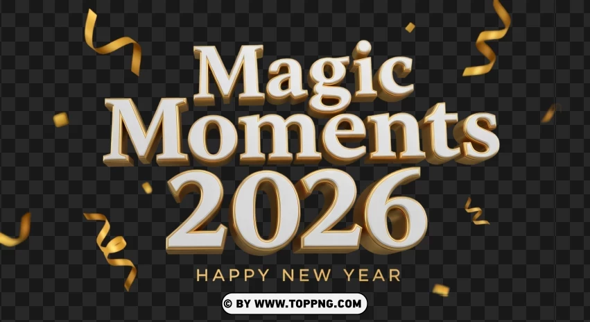 Magic Moments Happy New Year 2026 Greeting Script PNG Transparent Background