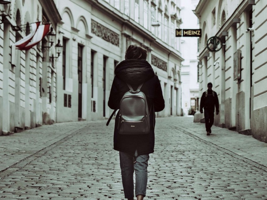 man, backpack, street, city, style