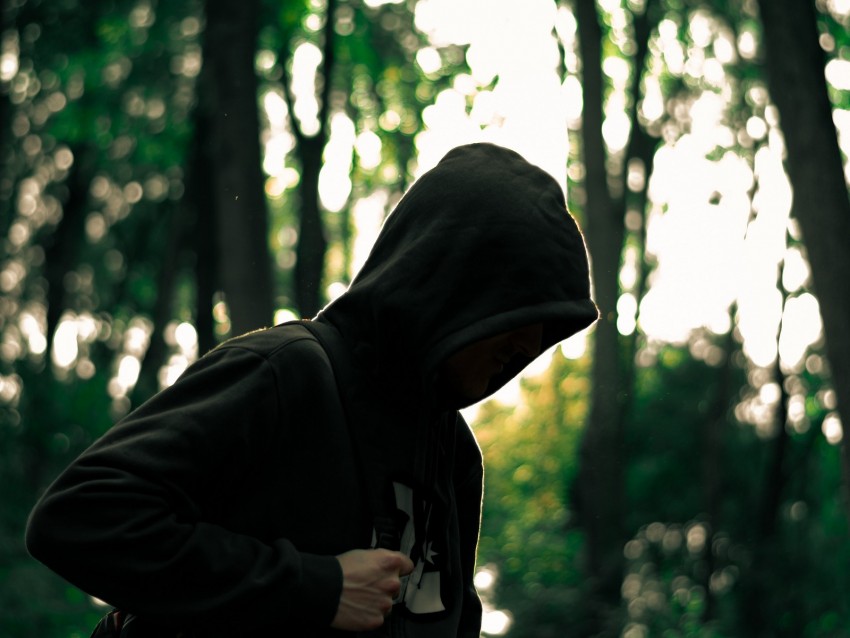 man, hood, anonymous, forest