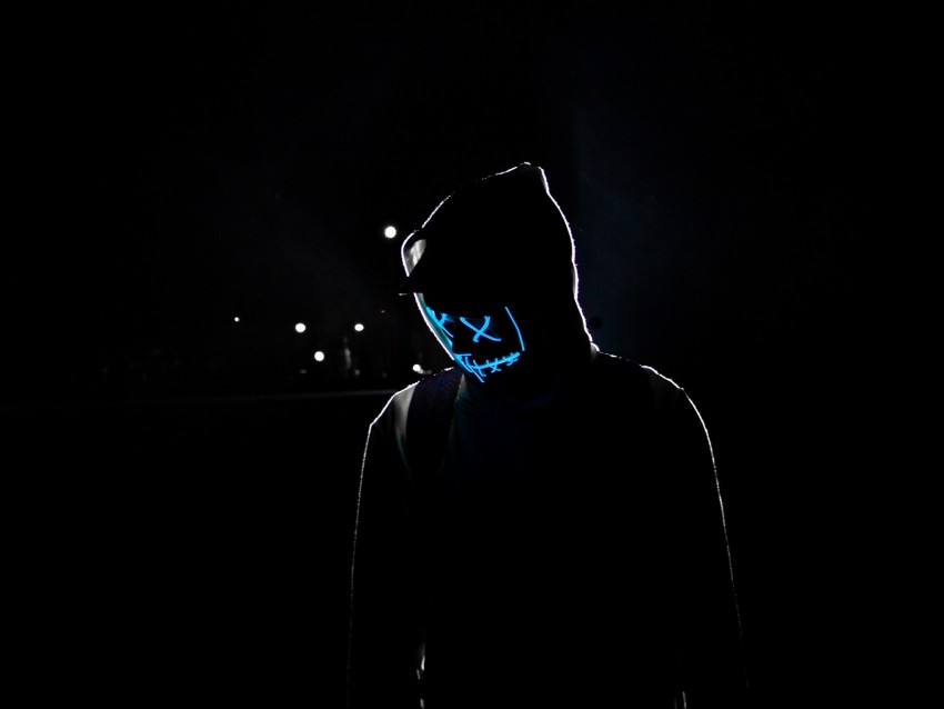 man, hood, mask, neon, glow