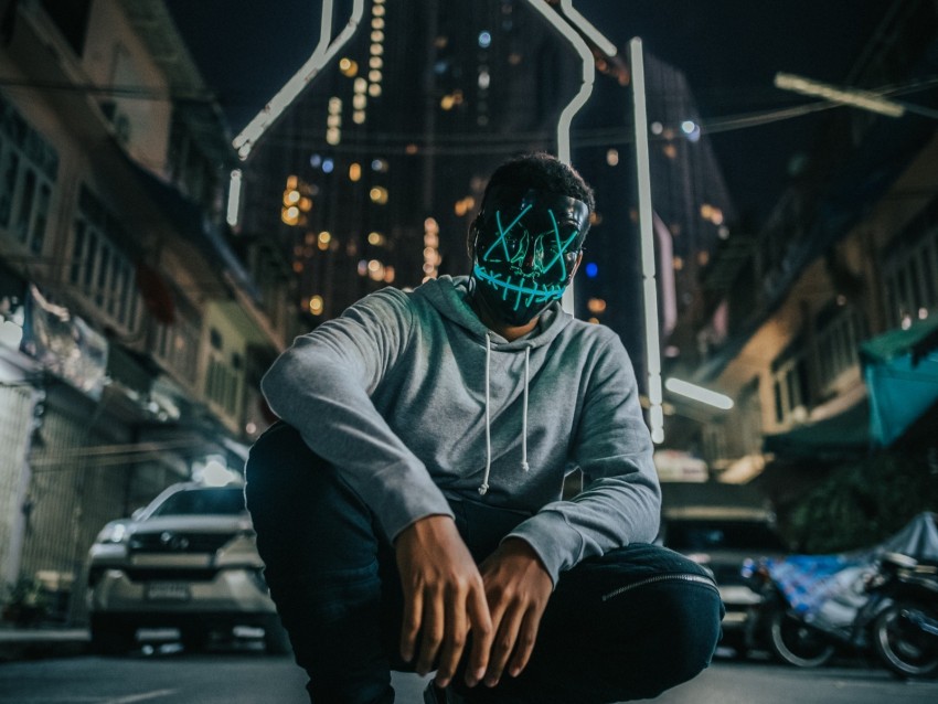 man, mask, anonymous, city, street