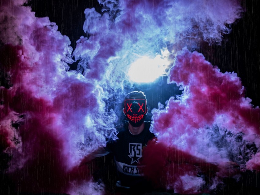 man, mask, colored smoke, anonymous
