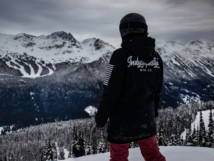 man, mountains, snowboarder, clothes, helmet