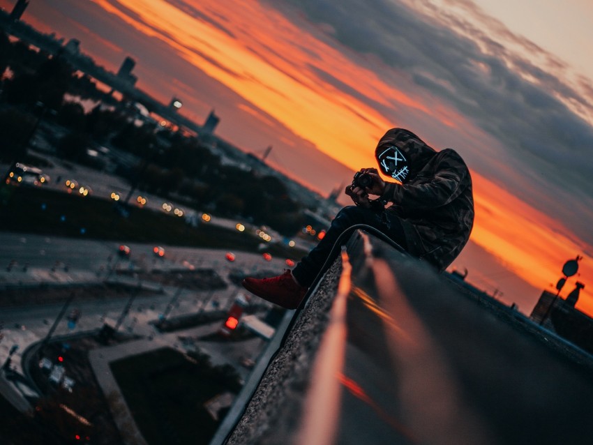 man, roof, mask, review, height, photographer