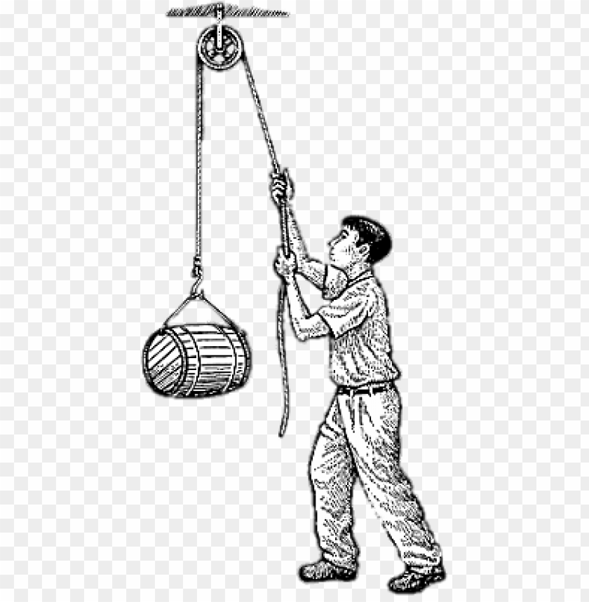 tools and parts, pulleys, man using a pulley, 