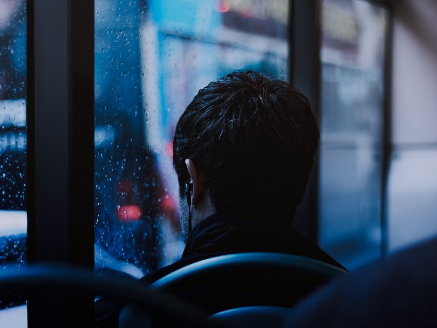 man, window, rain, headphones, melancholy, trip