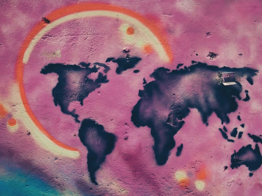 map, continents, graffiti, wall, paint, street art