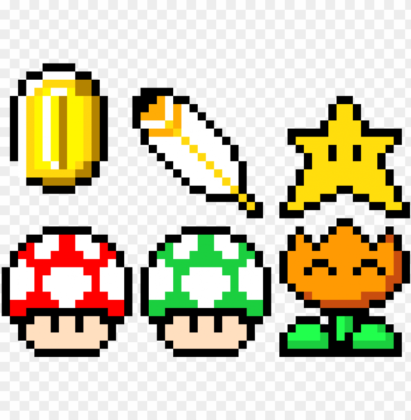 Mario Power Ups And A Coin Mario Power Ups Pixel Png Image