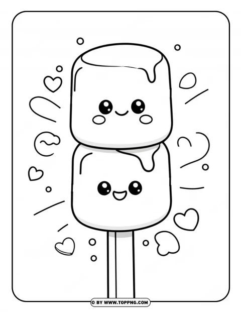 Marshmallows stick,Kawaii Coloring page,kawaii colorear dibujos,Marshmallows stick ,kawaii Marshmallows stick,Marshmallow, Marshmallow cartoon