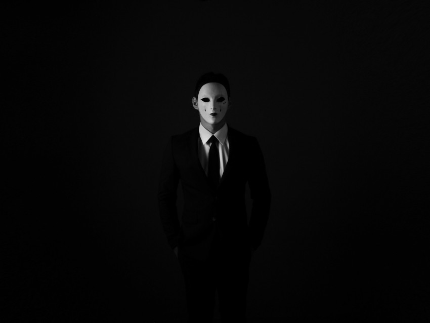 Mask Anonymous Bw Tie Suit Jacket Shirt Png - Free PNG Images