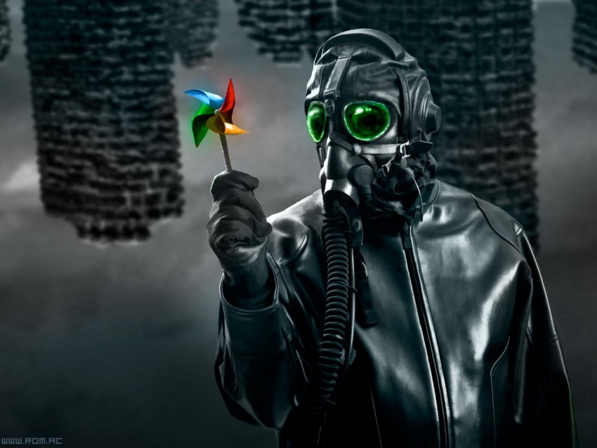 mask, gas mask, windmill, toy, dark, art