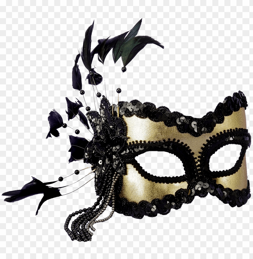 Маска Маска Маска - Black And Gold Sequin And Feather Mardi Gras Mask PNG Transparent Background