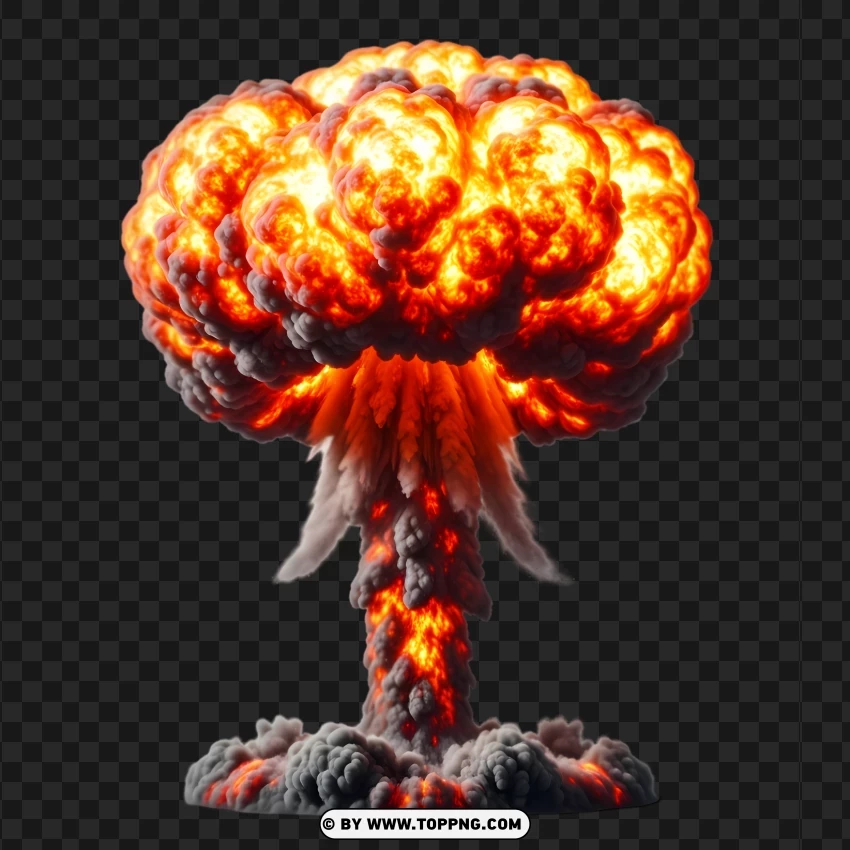 Massive Orange Explosion Forming A Mushroom Cloud PNG Transparent Background