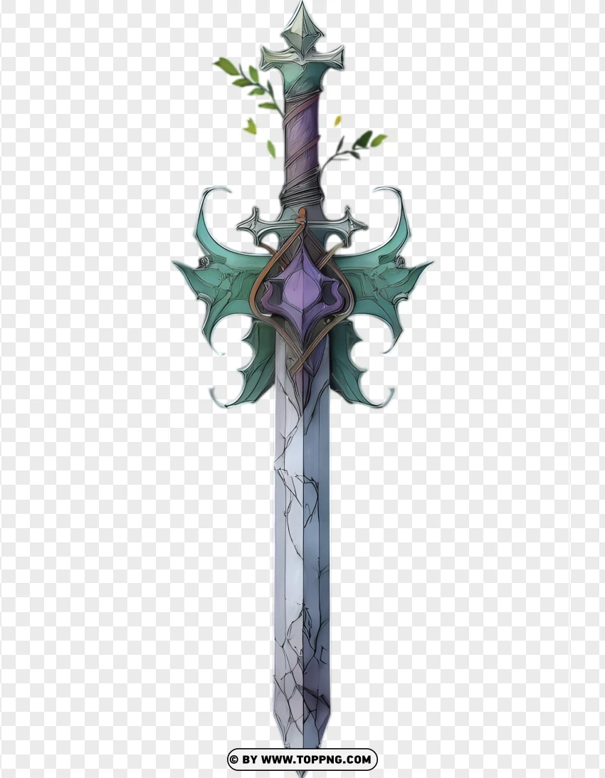 Master Sword With Engraved Design And Leafy Ornament PNG Transparent Background