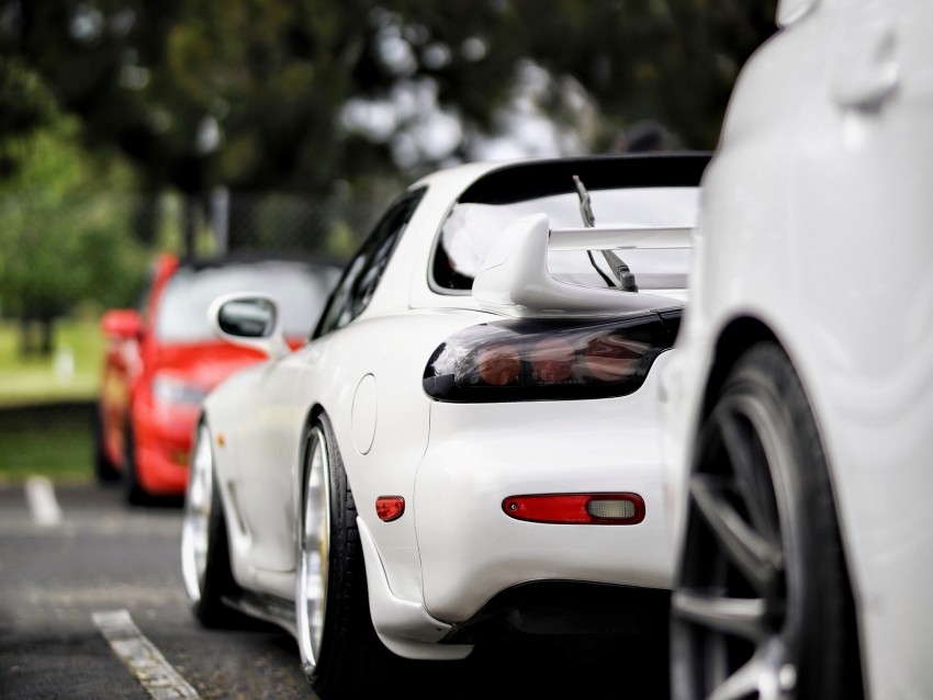 mazda rx-7, mazda, car, sports car, white, rear view, motion blur