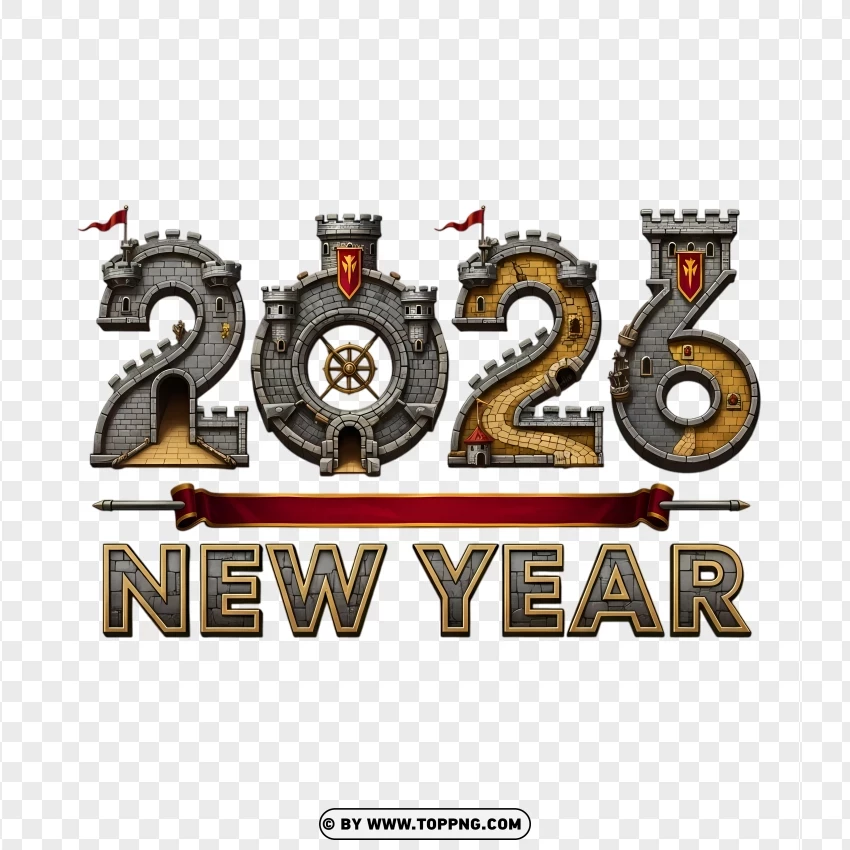 Medieval Fortress Style 2026 Typography PNG Transparent Background