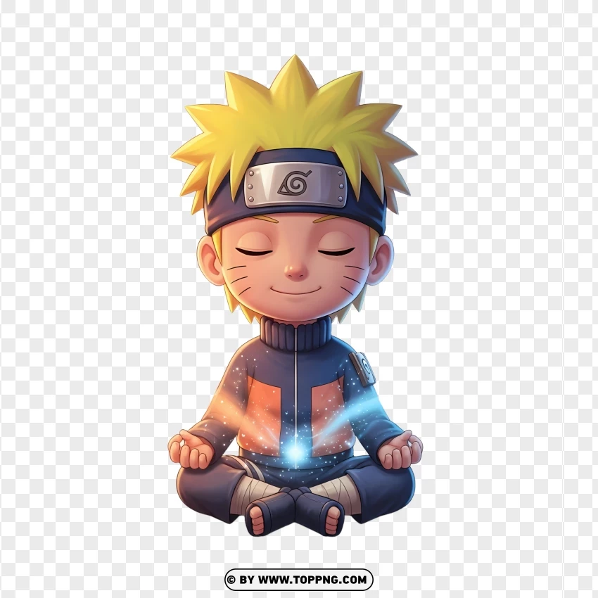 Meditating Naruto Chibi With Glowing Chakra Aura PNG Transparent Background
