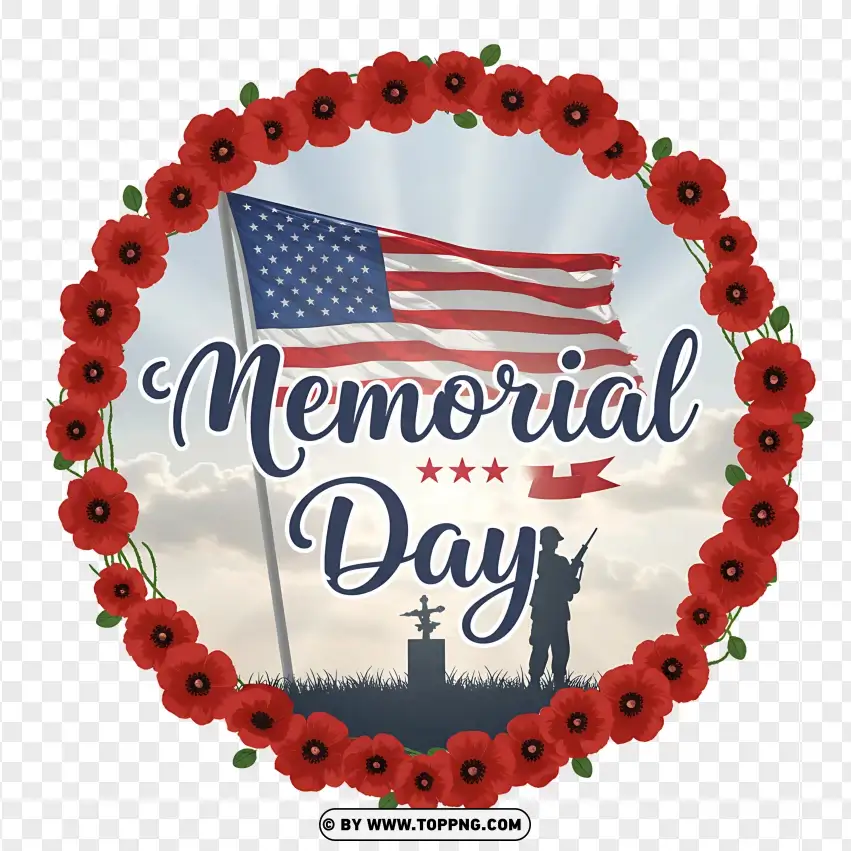 Memorial Day Wreath With American Flag Center PNG Transparent Background