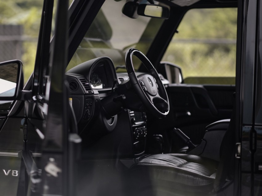mercedes-benz g500, mercedes, car, black, salon, interior, steering wheel