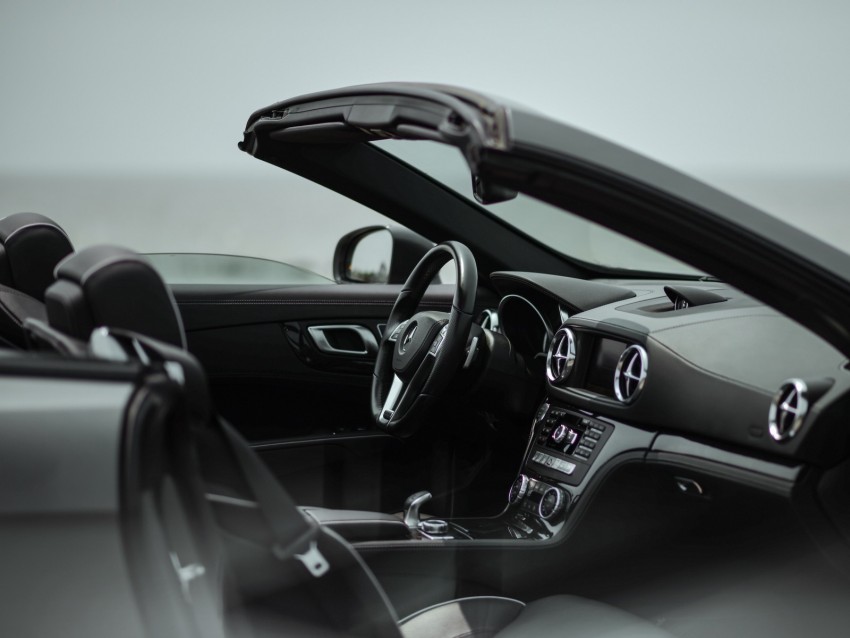 mercedes-benz sl 350 amg, mercedes-benz, car, convertible, black, interior background@toppng.com