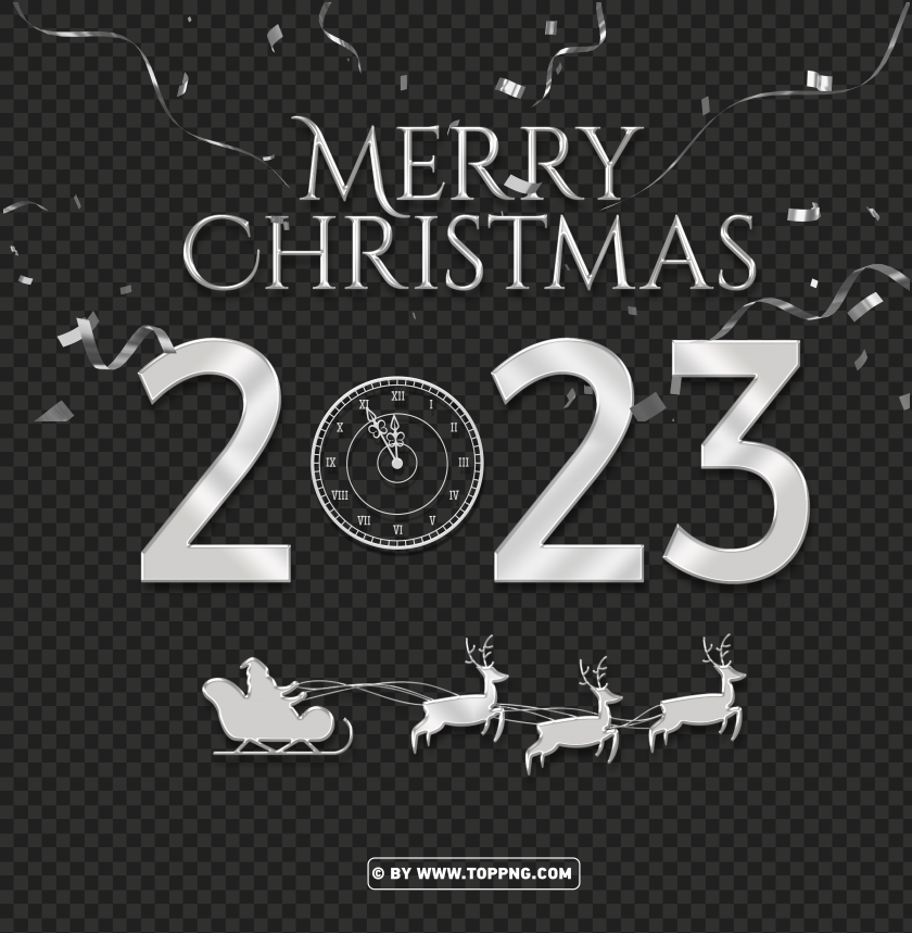 merry christmas 2023 eve clock claus 3d silver with confetti png,Eve,Eve Clock,2023 Gold,3D 2023 Transparent,Happy 2023 PNG,Happy New Year 2023