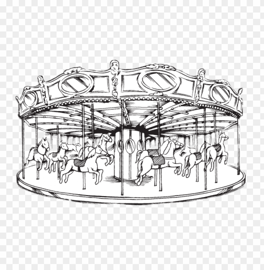 miscellaneous, merry-go-rounds, merry go round black and white drawing, 