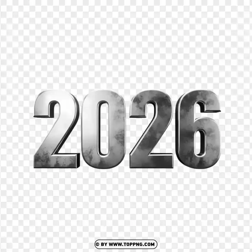 Metallic 2026 Design With Shine PNG Transparent Background