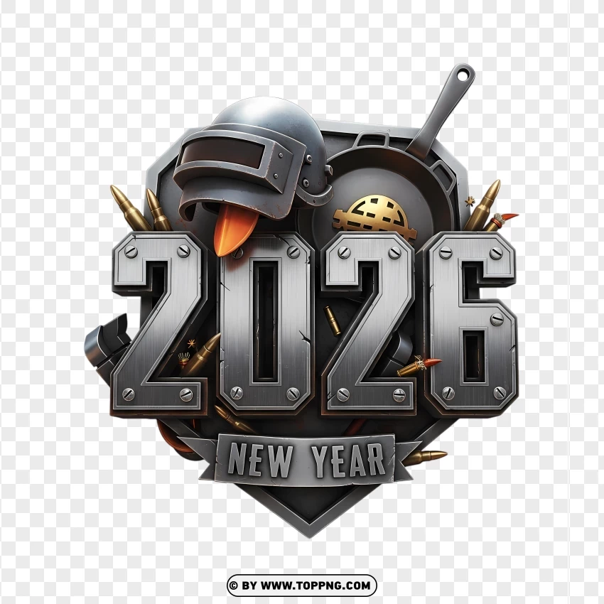 Pubg Style 2026 Metallic New Year Typography PNG Transparent Background