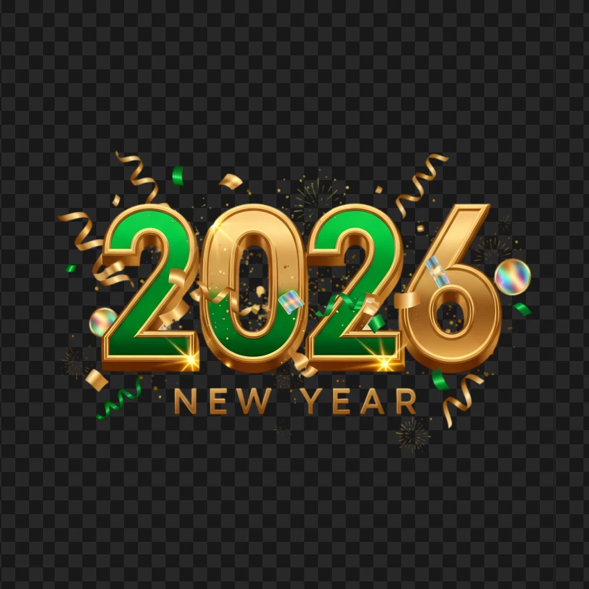 Metallic 2026 New Year design with party effects and celebration theme