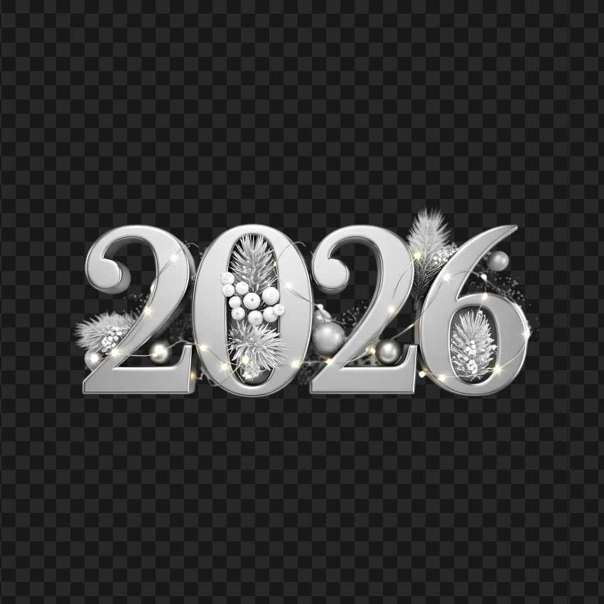 Metallic silver 2026 holiday number art for New Year greeting
