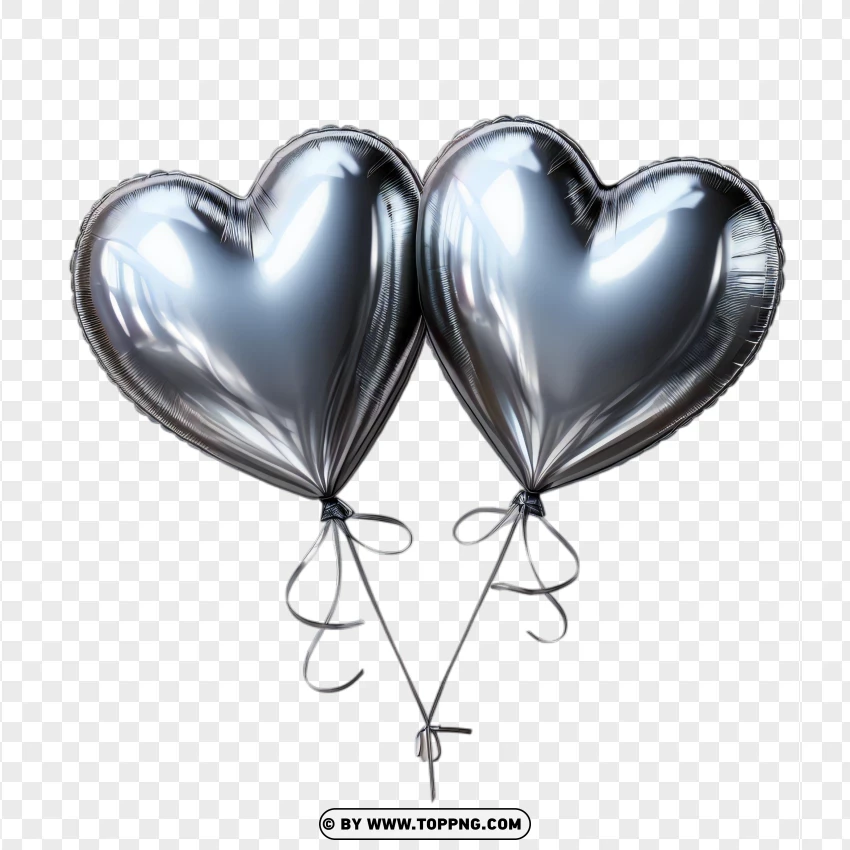 Metallic Silver Twin Heart Balloons Hd Design PNG Transparent Background