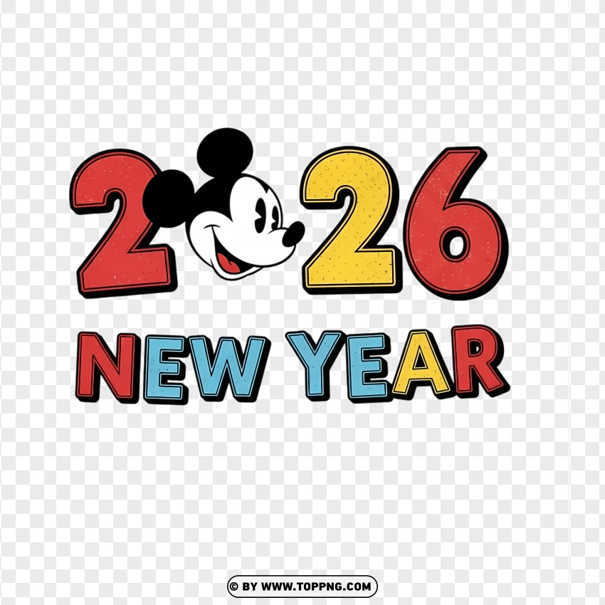 Mickey Mouse Inspired 2026 New Year Typography PNG Transparent Background