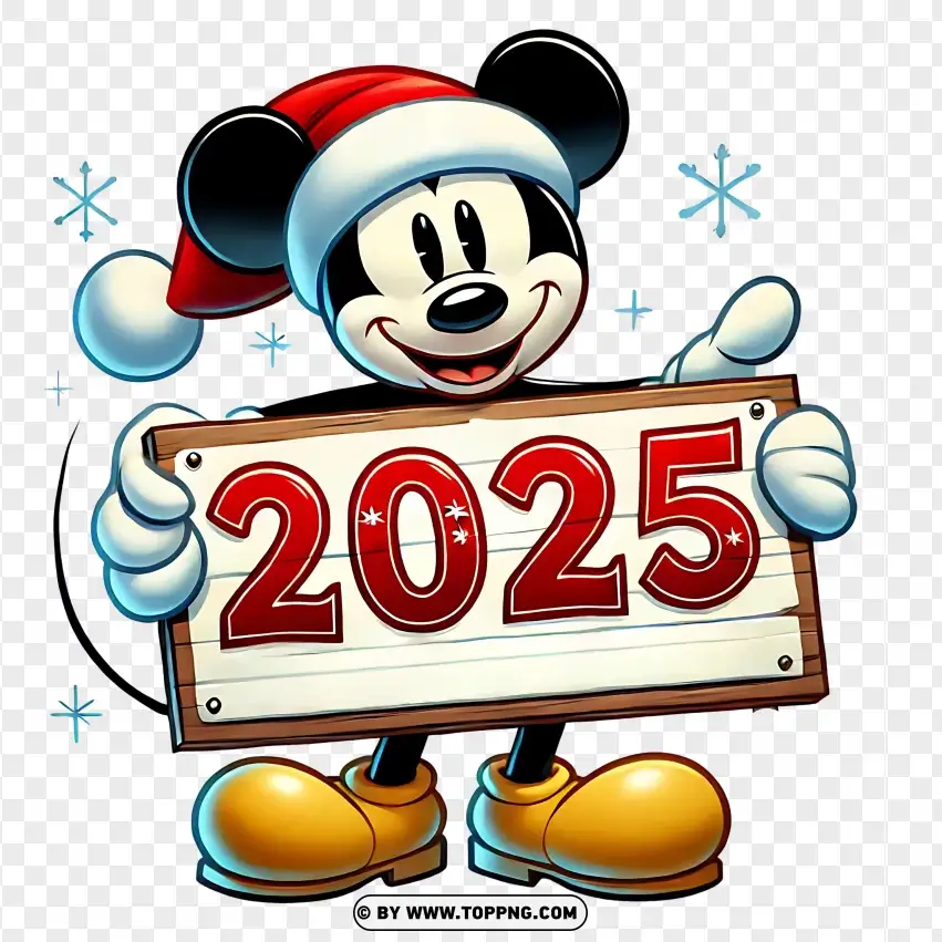 Mickey Mouse Holding 2025 Sign PNG Transparent Background