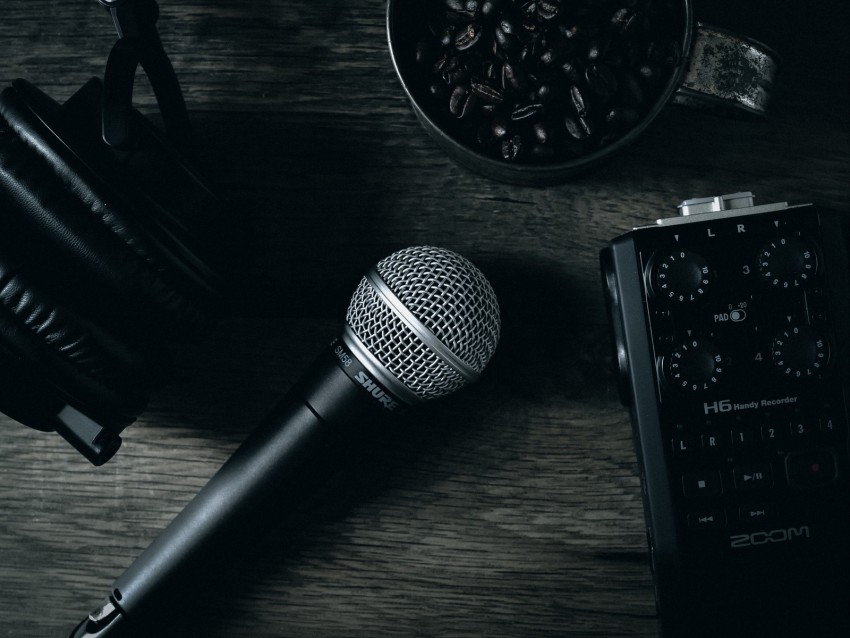 microphone, device, music, sound, dark
