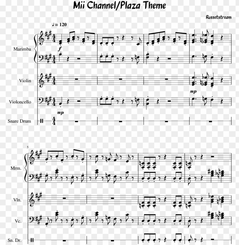 mii channel / plaza theme sheet music for violin, percussion, - mii channel theme violi PNG image with transparent background@toppng.com