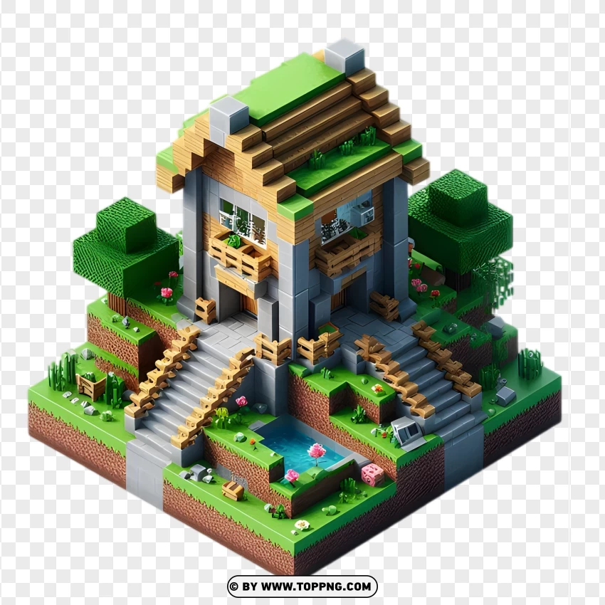 Minecraft Detailed House Structure With Greener PNG Transparent Background