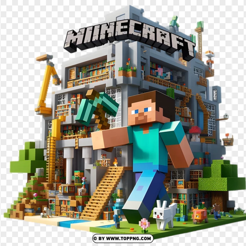 Minecraft Steve Building A House PNG Transparent Background