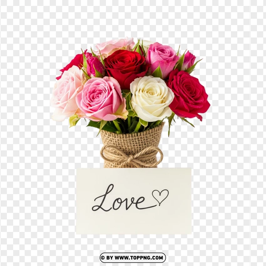 Mini Rose Bouquet With Love Card PNG Transparent Background