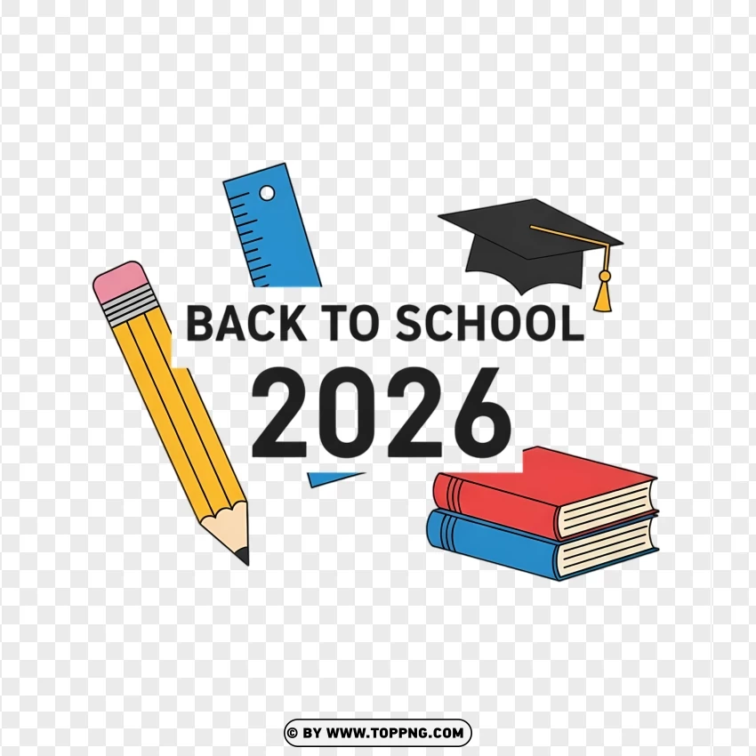 Minimal Flat Back To School 2026 Typography Design PNG Transparent Background