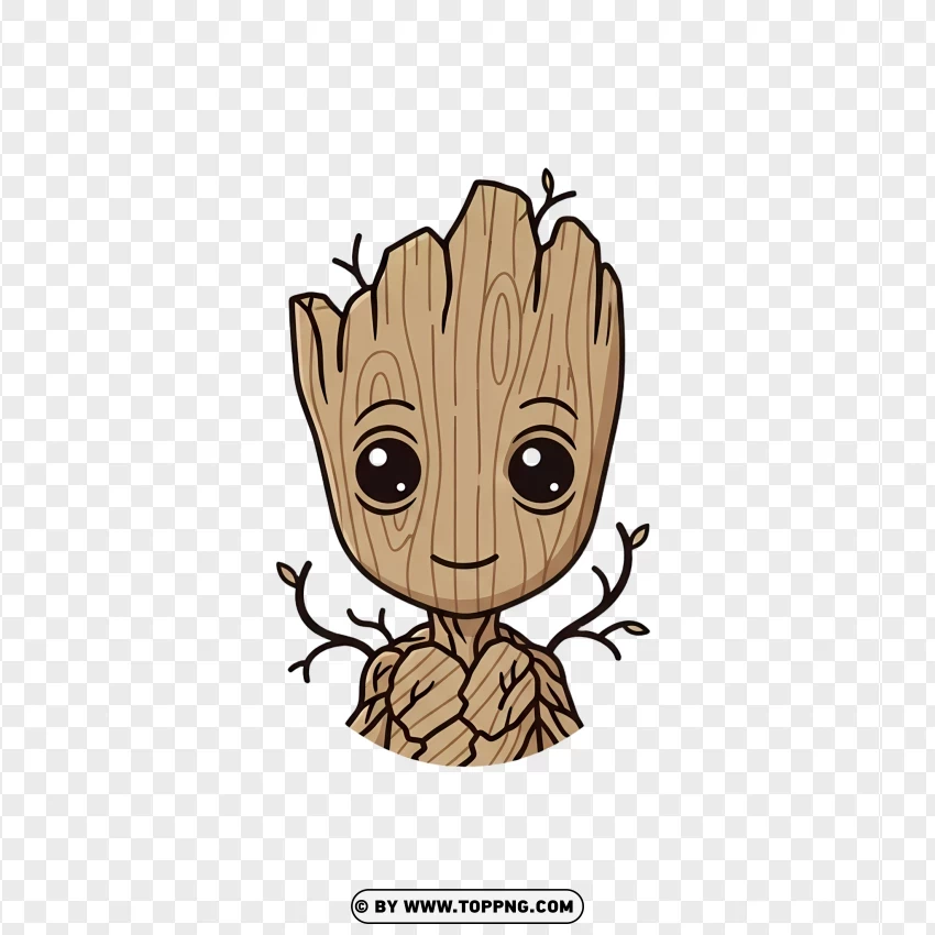 Minimal Flat Vector Baby Groot Wooden Icon PNG Transparent Background