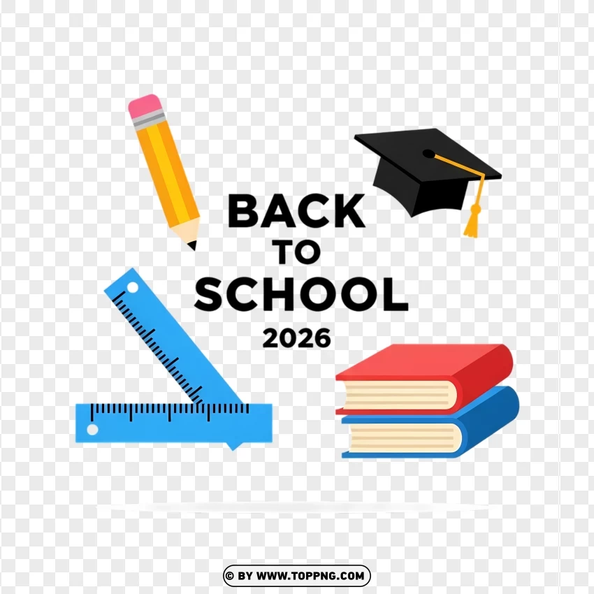 Minimal Flat Vector Back To School 2026 PNG Transparent Background